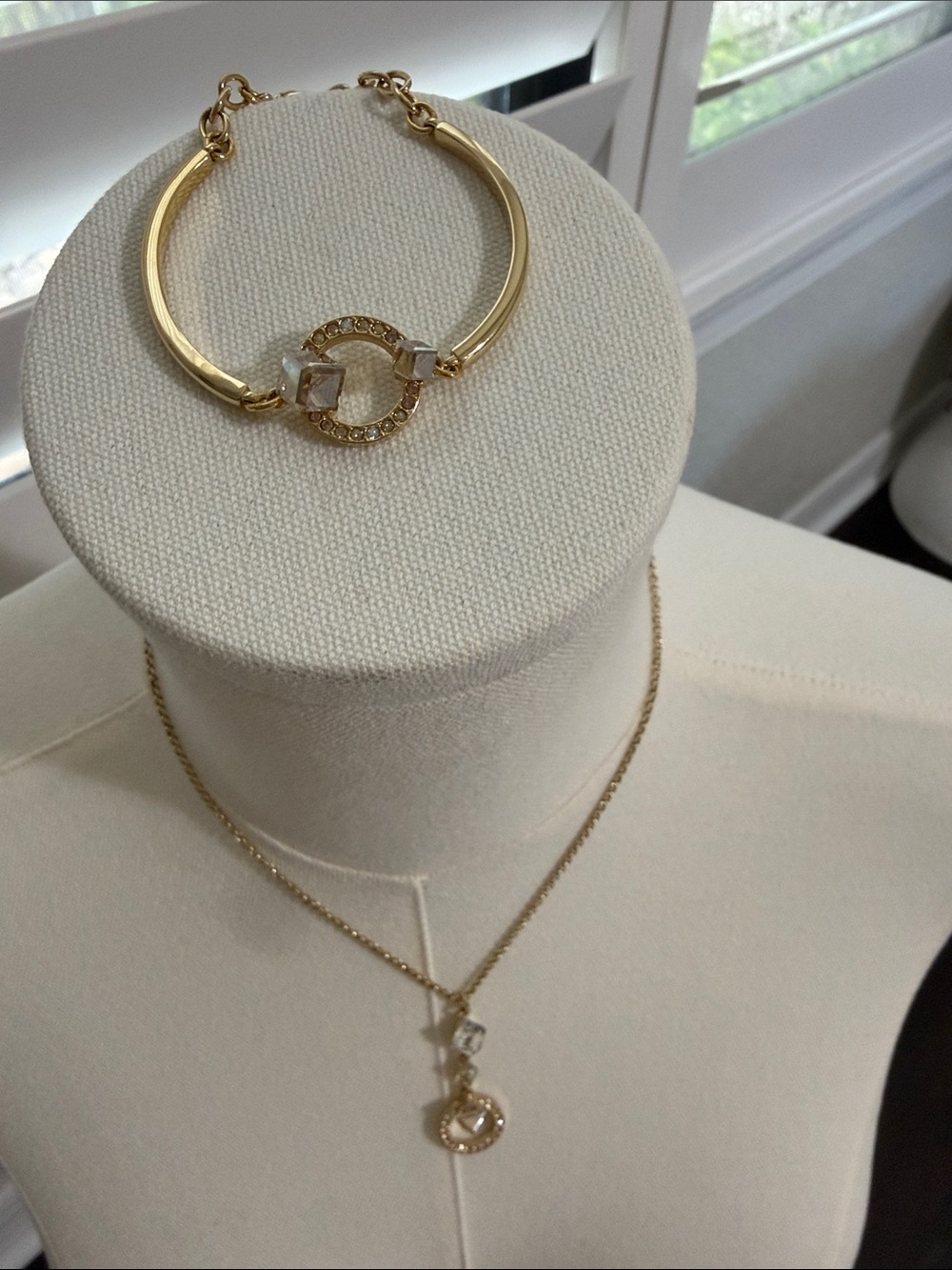Gold-Tone Crystal Circle Pendant Necklace and Bracelet Set - Women's Jewelry